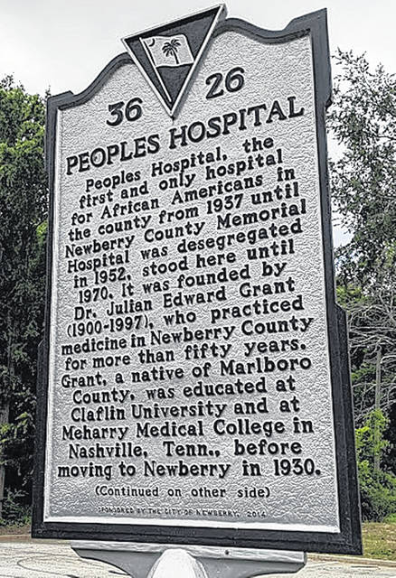 <p>The historical marker that can be found at Dr. Julian E. Grant Park recognizing the Peoples Hospital, the first and only hospital for African-Americans in the county.</p>
                                 <p>Courtesy photo</p>