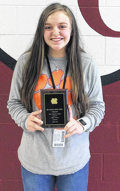 Ava Grace received the MCMS volleyball Rebel Award.
                                 Courtesy of MCMS