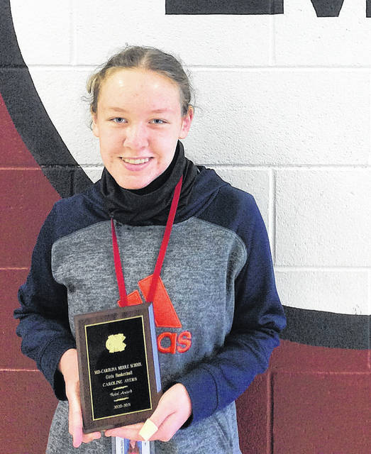 Caroline Ayers received the MCMS girls basketball Rebel Award.
                                 Courtesy of MCMS