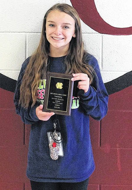 Haydon Purcell received the MCMS cheerleading Best All-Around Award.
                                 Courtesy of MCMS
