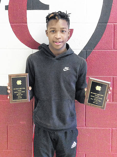 Kentravious Broome received the MCMS football Offensive Back and MVP awards.
                                 Courtesy of MCMS