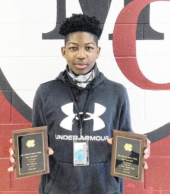 Ty Floyd received the MCMS boys basketball Best Offensive and Co-MVP awards.
                                 Courtesy of MCMS