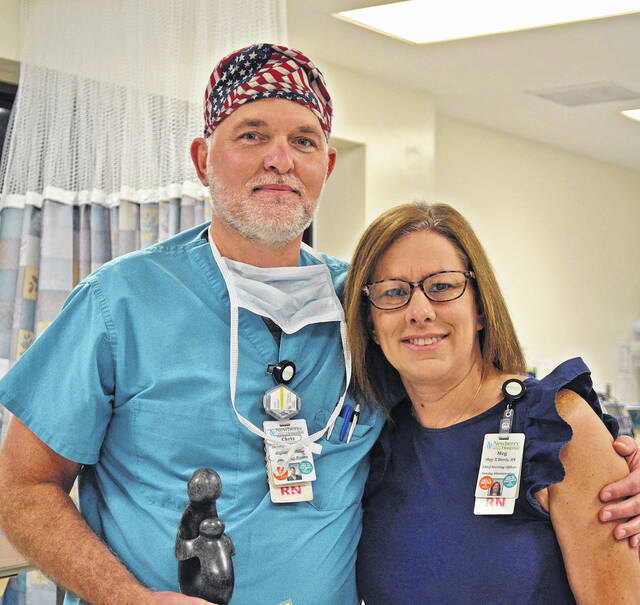Chris Reppart, RN, with Meg Davis, MSN, RN, chief nursing officer.
                                 Courtesy of NCMH