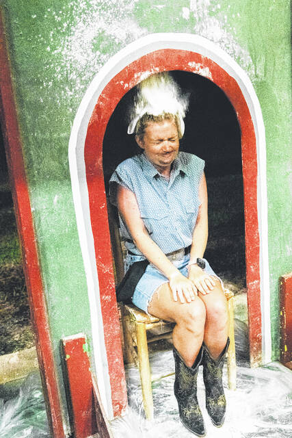 Newberry High leader, Chasity Yoder, in the flour dump.
                                 Tori Steyne for The Newberry Observer