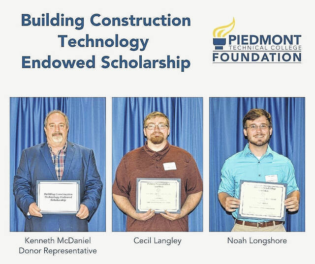 Pictured from left: Donor Representative Kenneth McDaniel, Cecil Langley and Noah Longshore.
                                 Courtesy of PTC