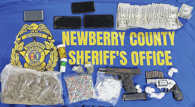 129347400_web1_329580817_894871018264784_5259256532935014018_n
The Newberry County Sheriffs Office found numerous drugs and weapons on the two suspects during a Feb. 7 arrest.
Courtesy of the NCSO