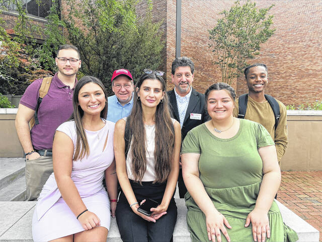 Front: Madison Bickley, Cayman Duvall, Maggie OToole. Back: Dennis LoDolce, Dr. David Harpool, Pat Gagliano, Elijah Ngugi.
                                 Courtesy of Newberry College