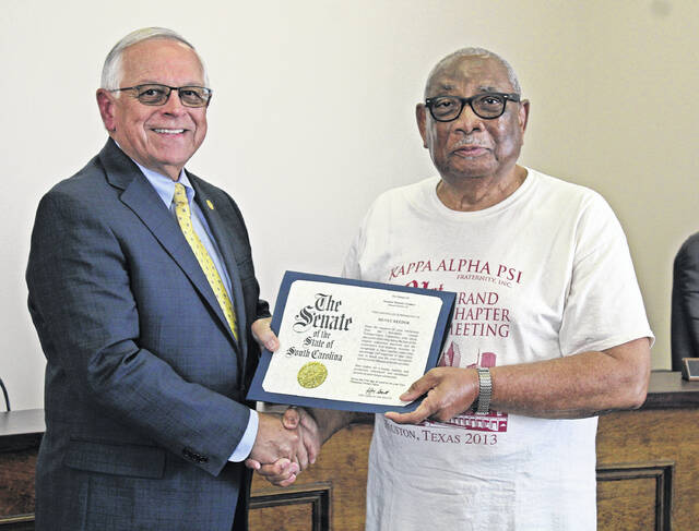 129781467_web1_IMG_2214
Senator Ronnie Cromer (left) presents Henry Reeder (right) with resolution from the South Carolina Senate honoring him for his dedication to the CTC.
Andrew Wigger | The Newberry Observer