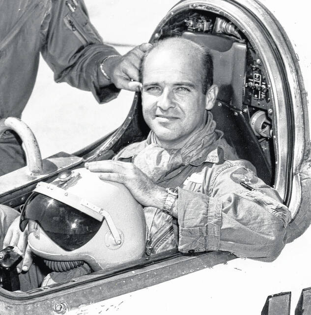130010507_web1_mel-apt
Capts. Iven C. Kinchloe (left) and Mel Apt pose with the Bell X-2 rocket-powered aircraft. Captain Kinchloe climbed to 126,200 feet altitude in the X-2 Sept. 7, 1956. Captain Apt reached a speed of Mach 3.2 or three times the speed of sound, in the aircraft before it tumbled out of control and he was killed attempting to bail out on Sept. 27, 1956. (U.S. Air Force photo)