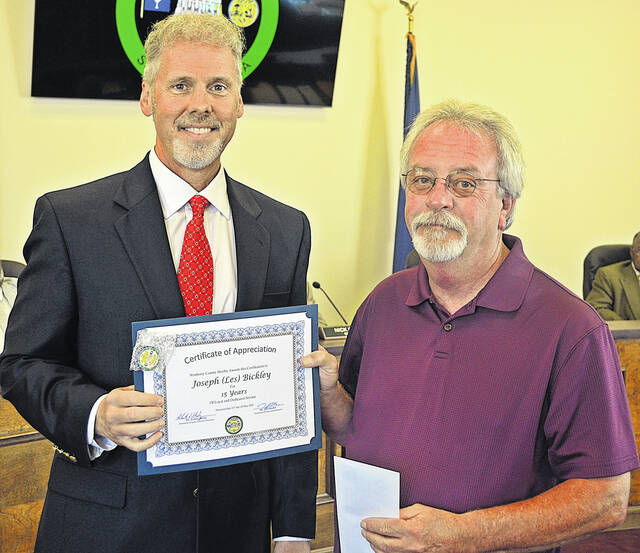 Joseph Bickley, right, was recognized for 15 years of service in the Public Works Department.
                                 Newberry County Government
