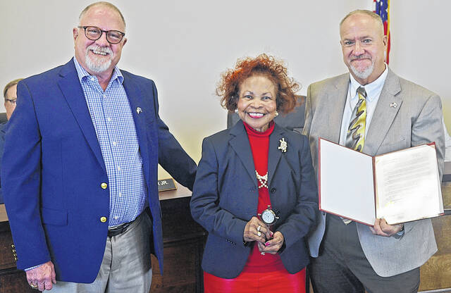 <p>Vina Abrams, center, was recognized for 24 years of service on the Board of Directors of the Central Midlands Council of Governments.</p>
<p>Newberry County Government</p>
