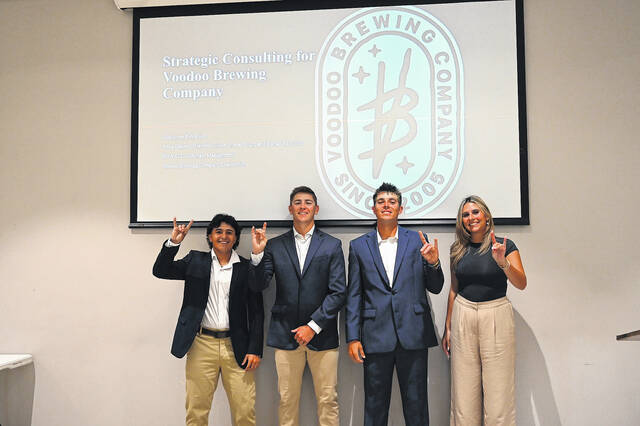 131555777_web1_Bus_Capstone_Student_Project_Voodoo
Newberry College business students Jomar Lugo, Brayden Gilson, Harlan Faircloth and Anna Hapner gained real-world knowledge through a consulting partnership with Voodoo Brewing Company, which will soon be opening a location in Newberry.
Courtesy photo