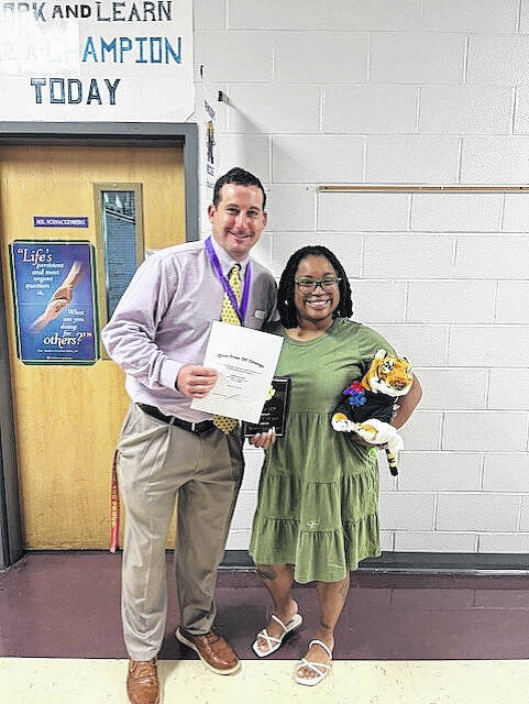 131746426_web1_NMS-A.Williams.Aug.-2025
Ajadae Williams was named the August Teacher of the Month. She is pictured with Newberry Middle School Principal Zeb Reid.
Courtesy photos