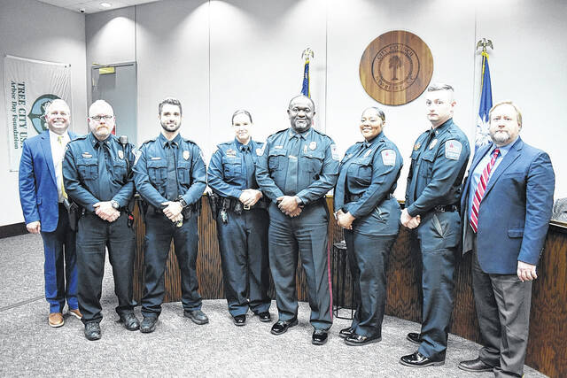 <p>Special recognitions included Sgt. Christopher Law, Lt. Nicholas Varner, , Emily Seibert, Sgt. Khadijah Gaskins, and Inv. Dustin Shaw on receiving the Lifesaving Awards from the Newberry Police Department.</p>
<p>Courtesy photo</p>