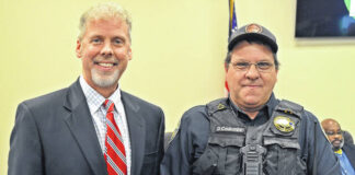 
			
				                                Daniel Coulombe was recognized for five years of service with the Newberry County Sheriffs Office during the most recent County Council meeting. He is pictured with County Administrator Jeff Shacker.
                                 Courtesy of Newberry County Government

			
		