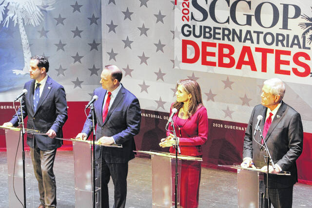 From left to right: Kimbrell, Wilson, Mace and Norman faced off in the first Republican gubernatorial debate for governor of South Carolina at the Newberry Opera House on April 1.
                                 Kelly Duncan photos | The Newberry Observer