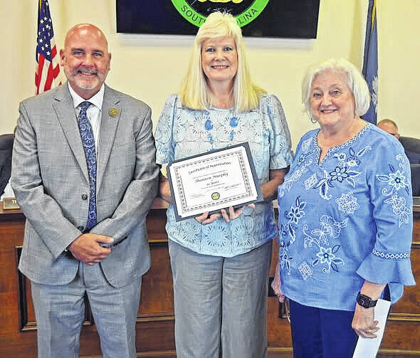 Shannon Murphy, center, was recognized for 30 years with the Newberry County Auditors Office.
Courtesy of Newberry County Government