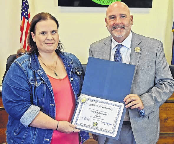 Jessica Osborne was recognized by council for her five years of service with the sheriffs office.
Courtesy of Newberry County Government